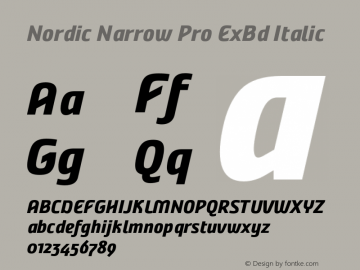 Nordic Narrow Pro ExBd Italic Version 1.000 Font Sample