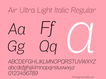 Air Ultra Light Italic Regular Version 001.000 Font Sample