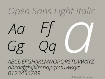 Open Sans Light Italic Version 1.10 Font Sample