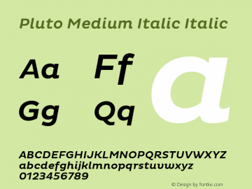 Pluto Medium Italic Italic Version 1.000 Font Sample