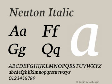Neuton Italic Version 1.32 Font Sample