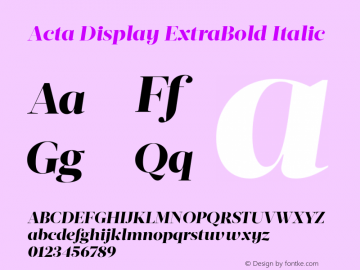 Acta Display ExtraBold Italic Version 1.000 Font Sample