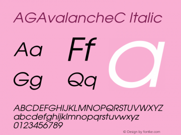 AGAvalancheC Italic OTF 1.0;PS 001.000;Core 116;AOCW 1.0 161 Font Sample