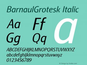 BarnaulGrotesk Italic Version 1.000 2007 initial release图片样张