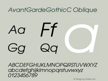 AvantGardeGothicC Oblique Version 001.000 Font Sample