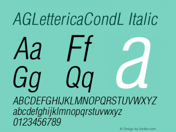 AGLettericaCondL Italic Version 001.000 Font Sample