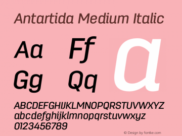 Antartida Medium Italic Version 1.000 Font Sample