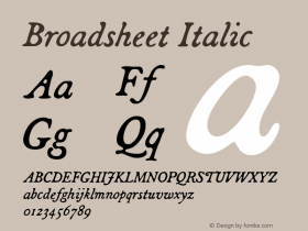 Broadsheet Italic Version 3.004 Font Sample