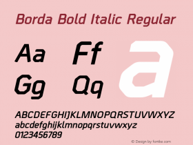 Borda Bold Italic Regular Version 1.001;PS 001.001;hotconv 1.0.56;makeotf.lib2.0.21325 Font Sample