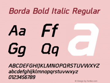 Borda Bold Italic Regular Version 1.001;PS 001.001;hotconv 1.0.56;makeotf.lib2.0.21325图片样张