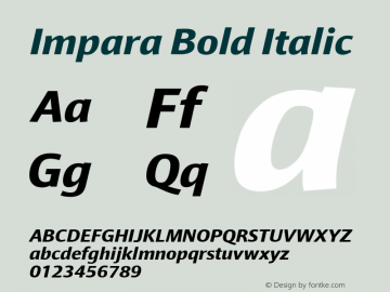 Impara Bold Italic Version 1.000 Font Sample