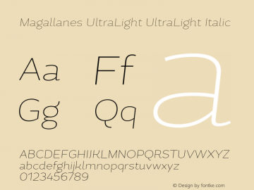 Magallanes UltraLight UltraLight Italic 1.000 Font Sample