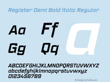 Register Demi Bold Italic Regular Version 2.000 Font Sample