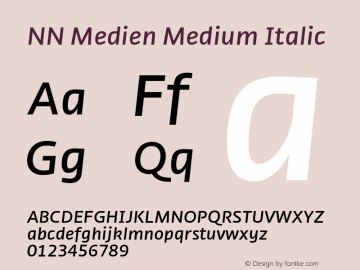 NN Medien Medium Italic Version 1.00 Font Sample