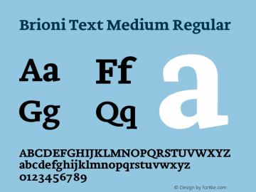 Brioni Text Medium Regular Version 1.000 2012 initial release Font Sample