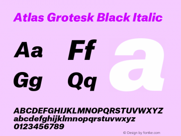 Atlas Grotesk Black Italic Version 1.001;PS 1.001;hotconv 1.0.57;makeotf.lib2.0.21895 Font Sample