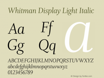 Whitman Display Light Italic Version 001.001 Font Sample