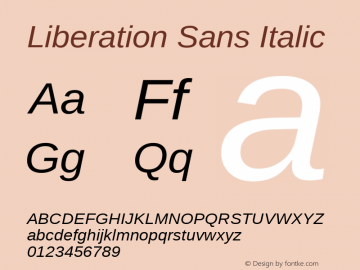 Liberation Sans Italic Version 1.07 Font Sample