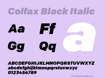 Colfax Black Italic Version 1.000 Font Sample