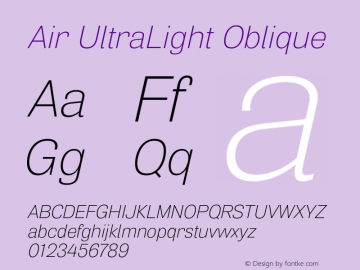 Air UltraLight Oblique Version 1.00 Font Sample
