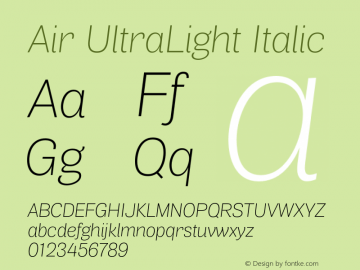 Air UltraLight Italic Version 1.00 Font Sample