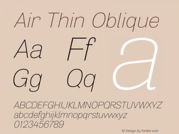 Air Thin Oblique Version 1.00 Font Sample