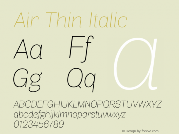 Air Thin Italic Version 1.00 Font Sample