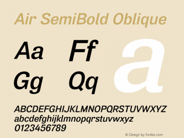 Air SemiBold Oblique Version 1.00 Font Sample