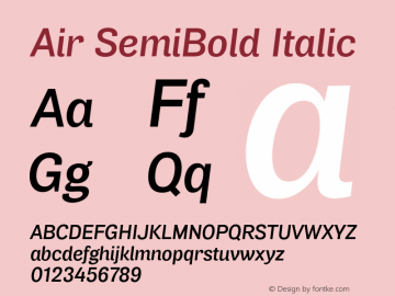 Air SemiBold Italic Version 1.00 Font Sample