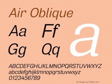 Air Oblique Version 1.00 Font Sample