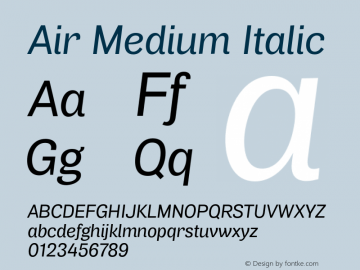 Air Medium Italic Version 1.00 Font Sample