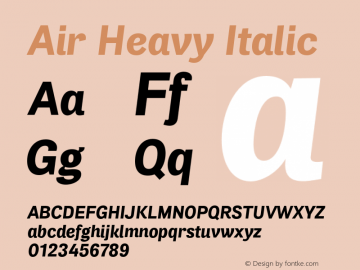 Air Heavy Italic Version 1.00 Font Sample