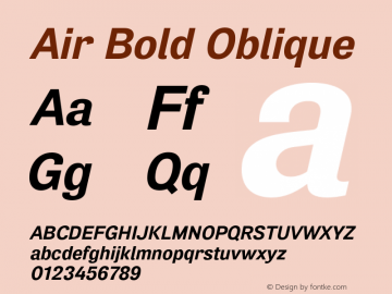 Air Bold Oblique Version 1.00 Font Sample