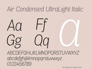 Air Condensed UltraLight Italic Version 1.00 Font Sample