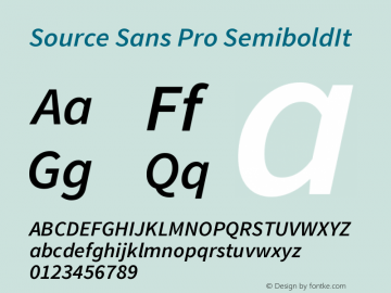 Source Sans Pro SemiboldIt Version 1.000 Font Sample