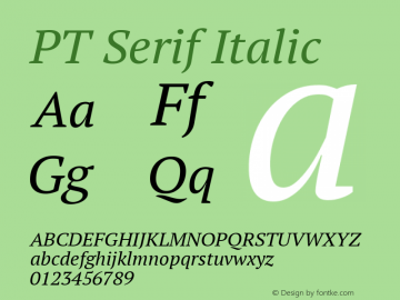 PT Serif Italic Version 1.000 Font Sample