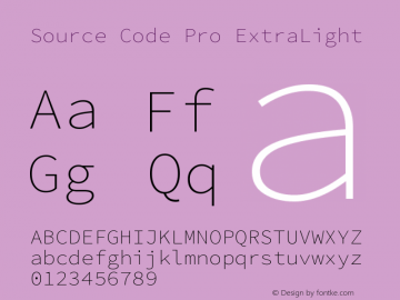 Source Code Pro ExtraLight Version 1.000 Font Sample