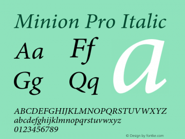 Minion Pro Italic Version 2.110;PS 2.000;hotconv 1.0.68;makeotf.lib2.5.35818 Font Sample