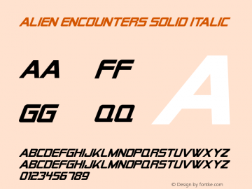 Alien Encounters Solid Italic Macromedia Fontographer 4.1 3/28/99 Font Sample