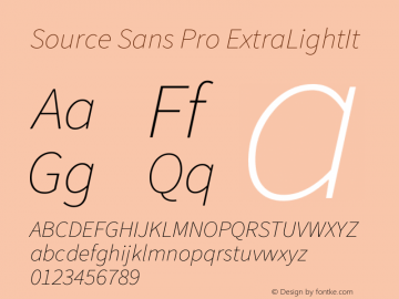 Source Sans Pro ExtraLightIt Version 1.000 Font Sample