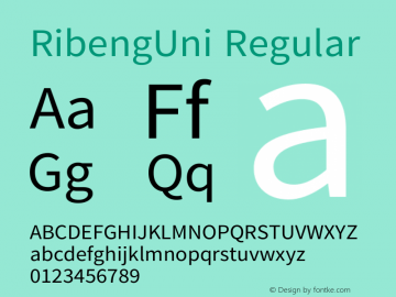 RibengUni Regular Version 1.12, Date: 24 October 2012.; ttfautohint (v0.93) -l 10 -r 36 -G 36 -x 0 -w 