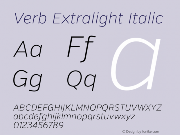 Verb Extralight Italic Version 1.001 Font Sample