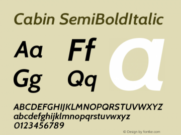 Cabin SemiBoldItalic Version 001.001 Font Sample