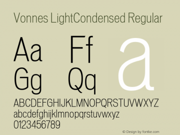 Vonnes LightCondensed Regular Version 001.000 Font Sample