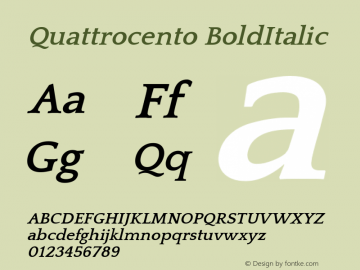 Quattrocento BoldItalic Version 2.000 Font Sample