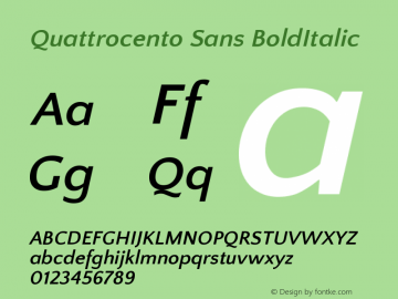 Quattrocento Sans BoldItalic Version 2.000 Font Sample