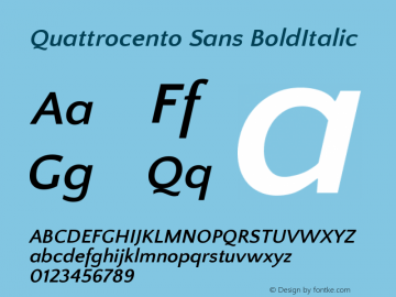 Quattrocento Sans BoldItalic Version 2.000 Font Sample