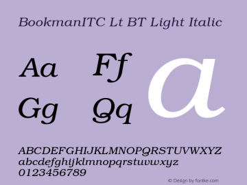 BookmanITC Lt BT Light Italic mfgpctt-v4.4 Dec 14 1998图片样张