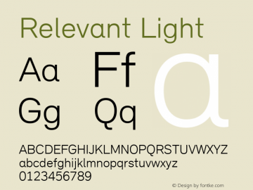 Relevant Light Version 2.004 2011 Font Sample