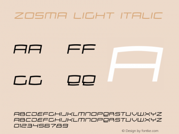 Zosma Light Italic Version 1.000 2005 initial release Font Sample